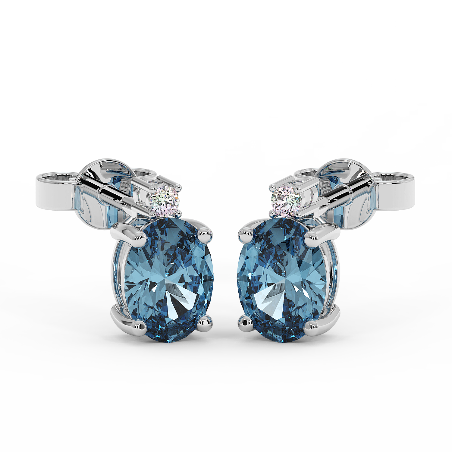 18K Gold Diamond Aquamarine Earrings